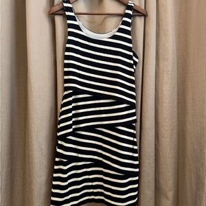 LOFT Black and White Asymmetrical Sleeveless Dress